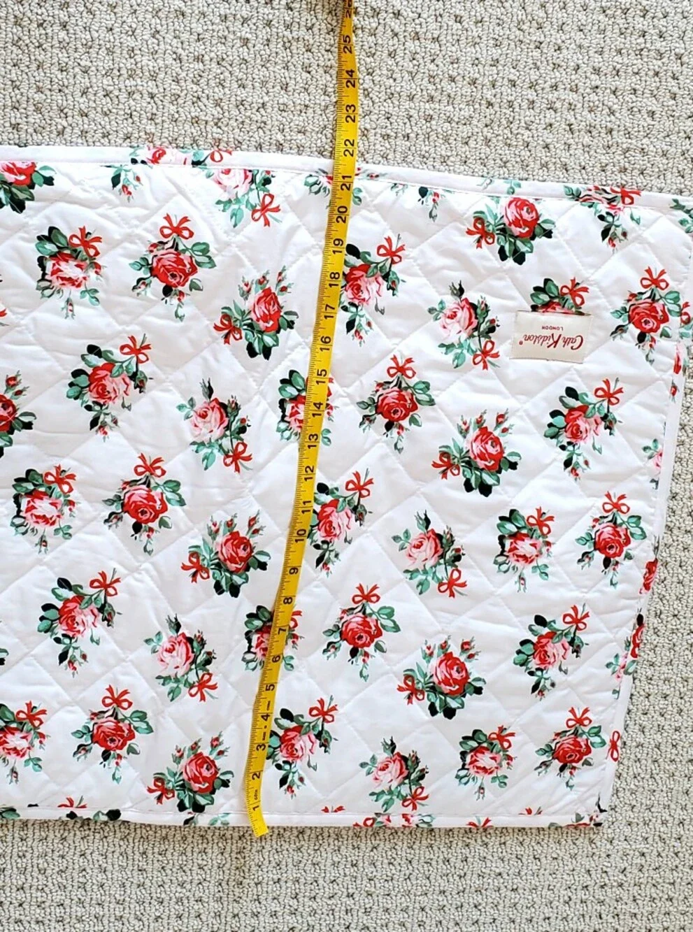 Cath Kidston Rose Bow Cotton Quilted Pillow Sham, White-Pink/Red/Green LIKE NEW